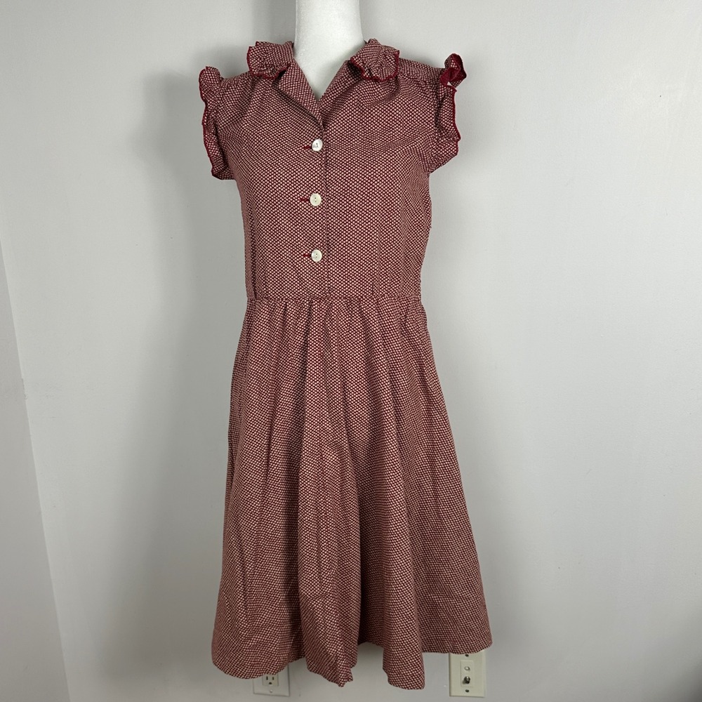 YMC London Linen‎ Ruffle Prairie Romantic Button Front Retro Dress Sz 6 Cottage